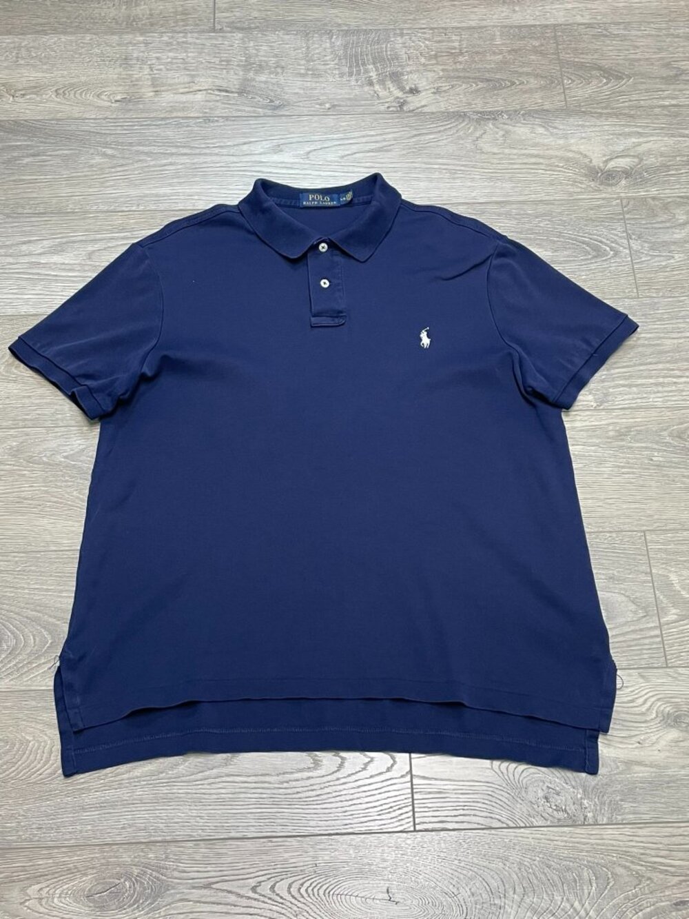 Polo Ralph Lauren Navy Blue Short Sleeve Shirt Top Tee White Embroidered Logo LG